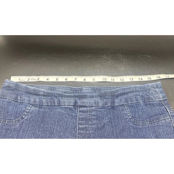 Soft Surroundings Women’s Dark Wash Blue Pull On Denim Crop Jeans Sz M Stretch - Picture 9 of 10
